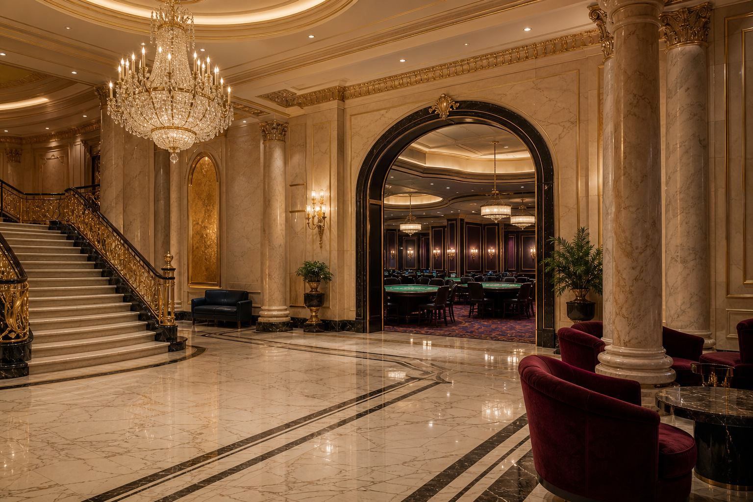 Grand lobby of a Poland House Inn casino hotel